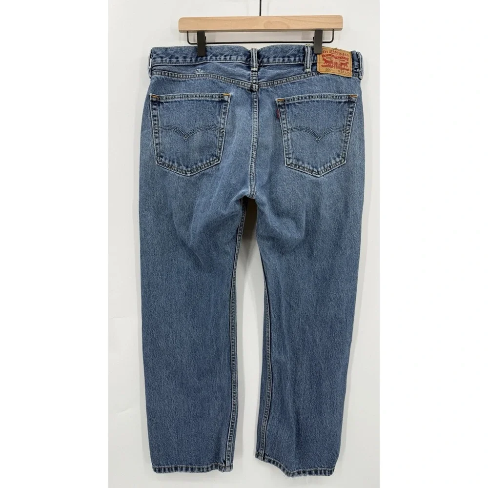 Levis 505 Jeans Mens 38x29 Blue Straight‎ Leg Medium Wash Distressed Denim Pants